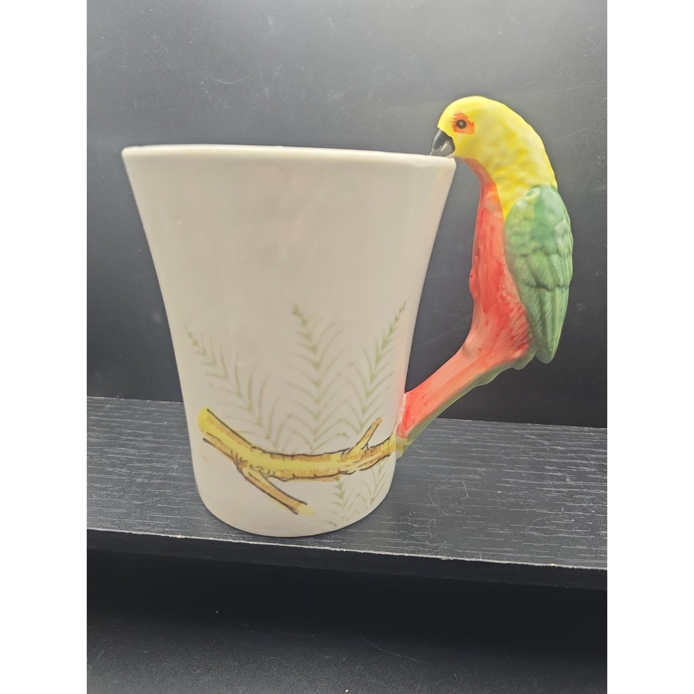 Pier 1 Parrot Bird Handle Large Coffee/Tea Mug Green Yellow 5"